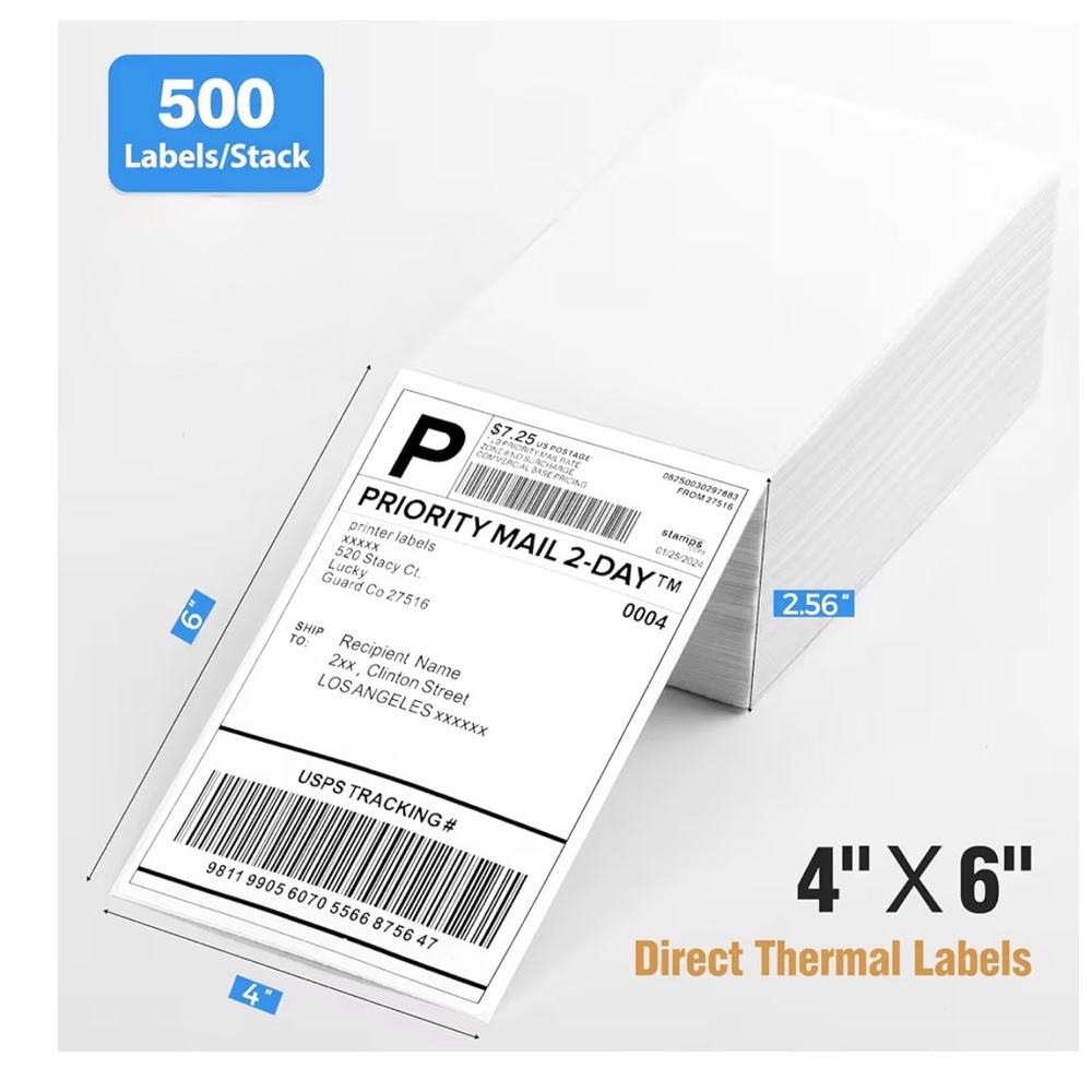 4x6 Luckyguard Thermal Labels For Thermal Printers - 500 Label Papers Fanfold